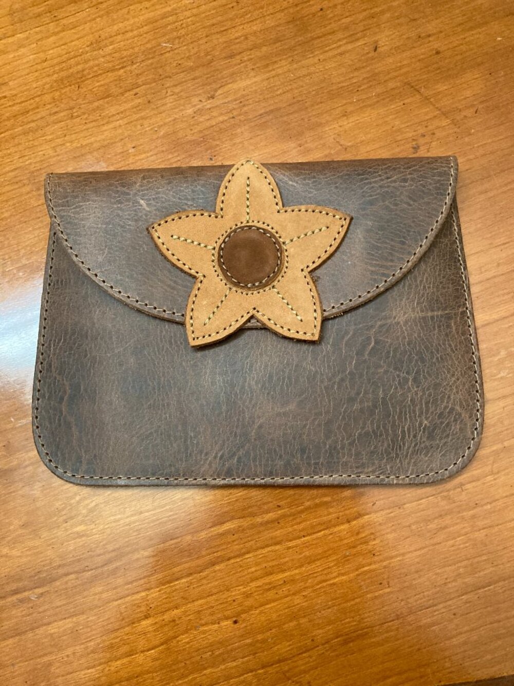 Leather Flower Card Wallet Brown By Heathers - Picture 2 of 4